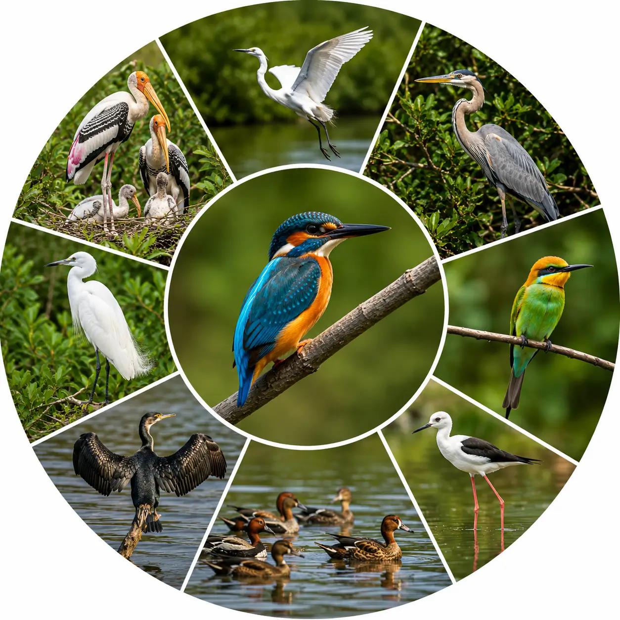 Circle of wetland birds