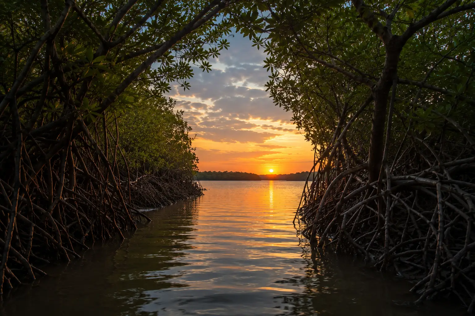Mangrove sunset through a natural frame