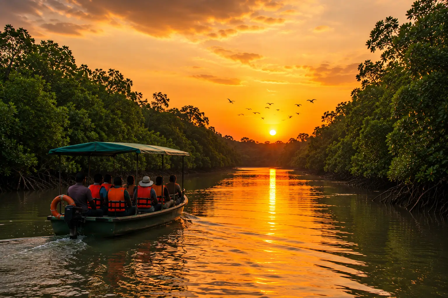 Sunset boat ride through mangroves