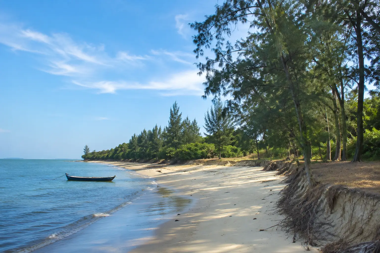 Tranquil tropical beach with boat